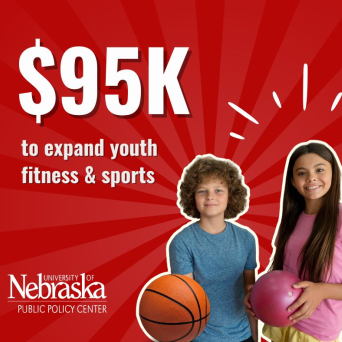 Grant Funding Award Graphic with two middle schoolers holding sports balls